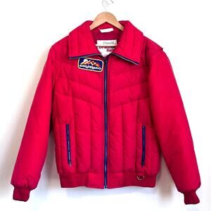 Vintage 80s Downhill Racer Colorado Puffer Ski Jacket Size S Red Down Fill Retro